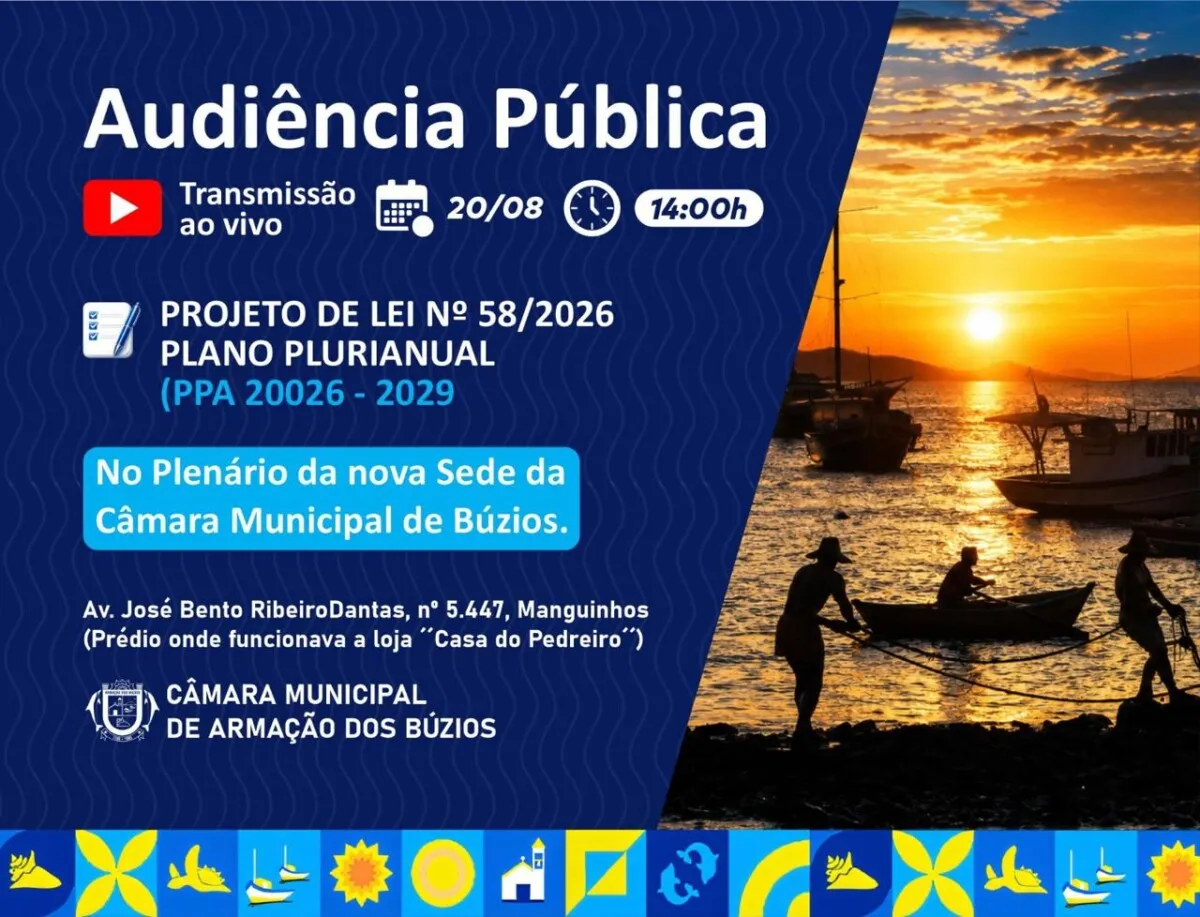 Búzios terá audiência pública sobre revisão do PPA 2026-2029