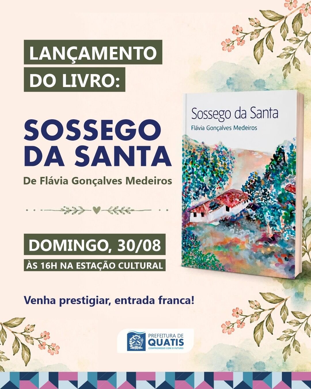 Quatis recebe lançamento do livro “Sossego da Santa” em 30 de agosto