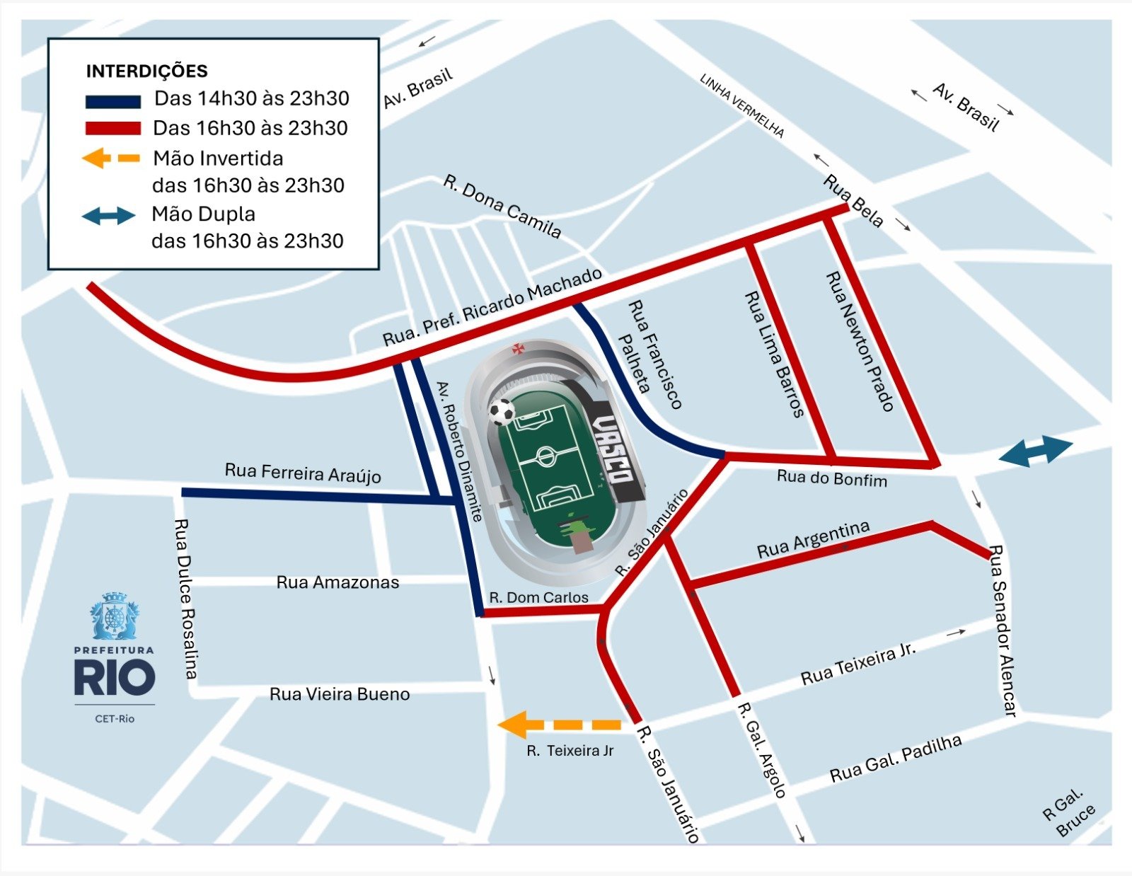 Rio de Janeiro fecha trecho da Avenida Roberto Dinamite para jogo em São Januário