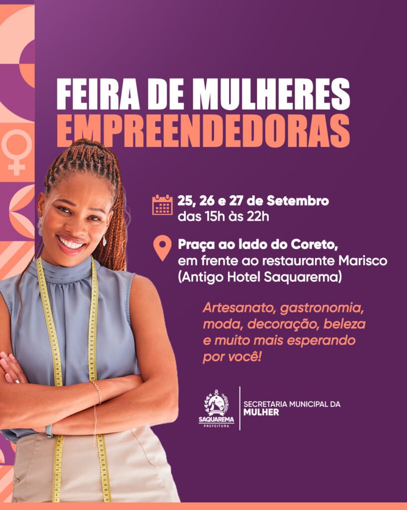 Saquarema terá feira de mulheres empreendedoras de 25 a 27 de setembro