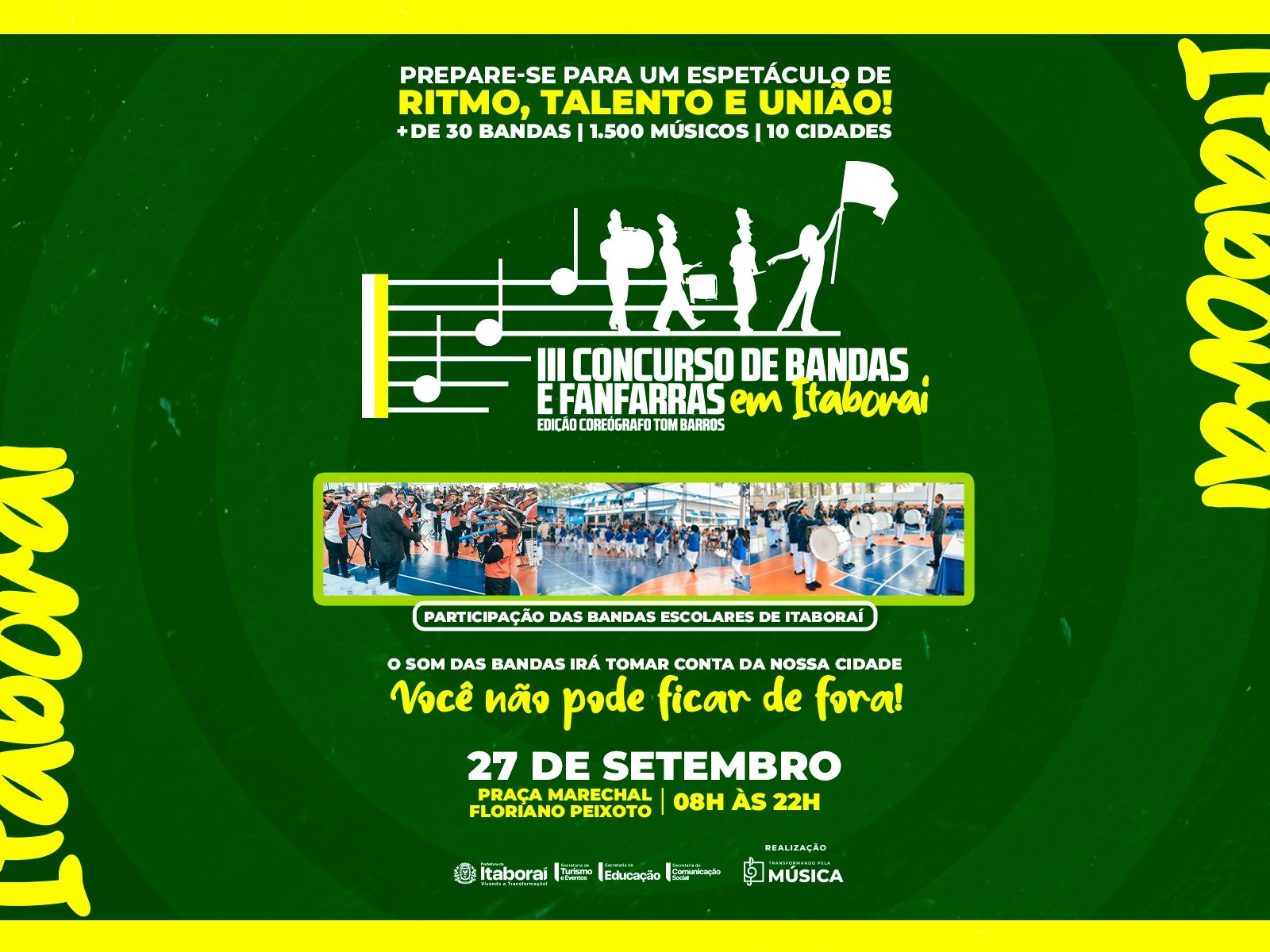 Itaboraí terá concurso de bandas e fanfarras neste domingo na Praça Marechal Floriano Peixoto