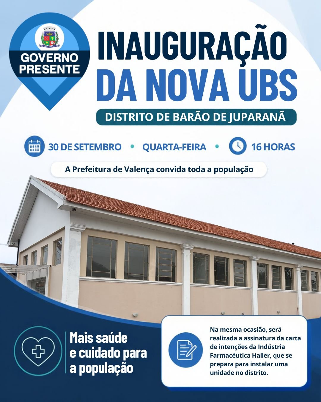 Valença inaugura UBS de Barão de Juparanã no dia 30 e prevê assinatura de carta com indústria