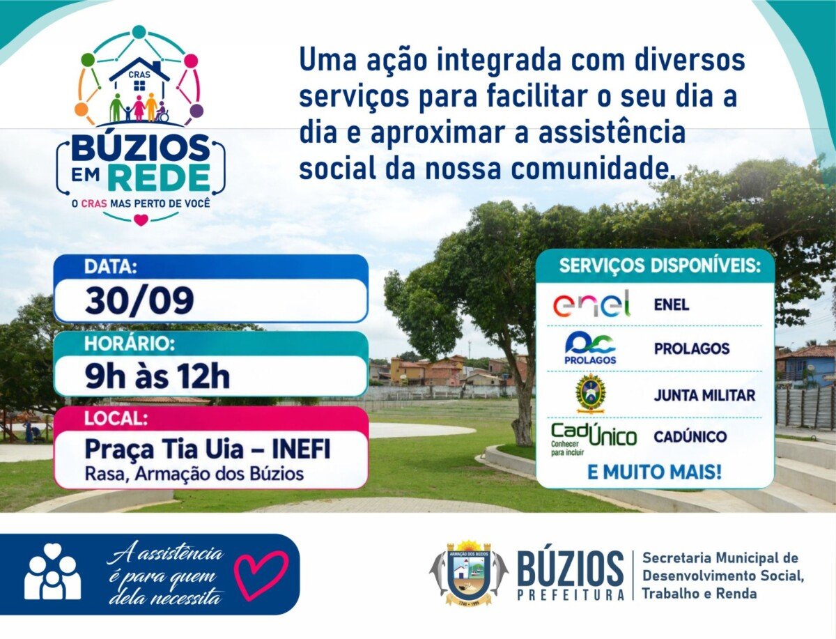 Búzios terá Cadastro Único e serviços de saúde na Praça Tia Uia nesta quarta-feira