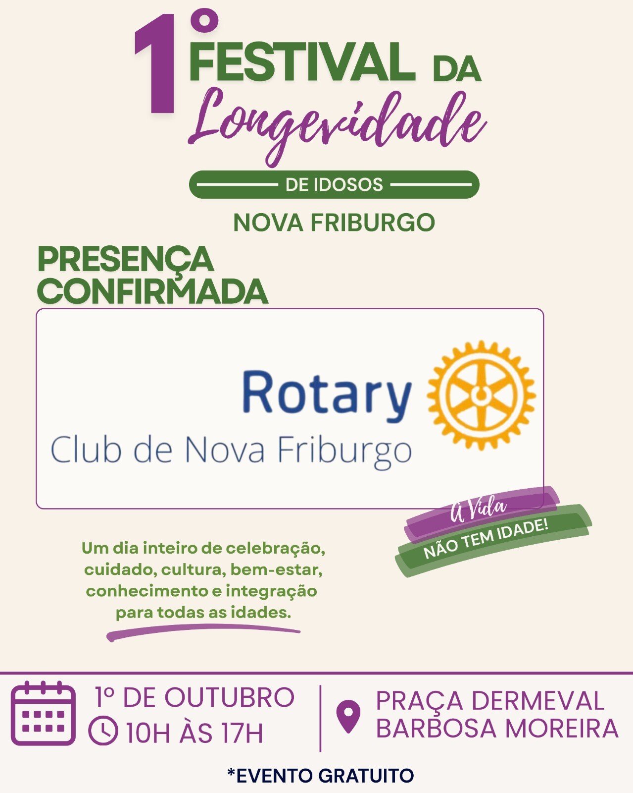 Nova Friburgo terá festival gratuito de longevidade em 1º de outubro