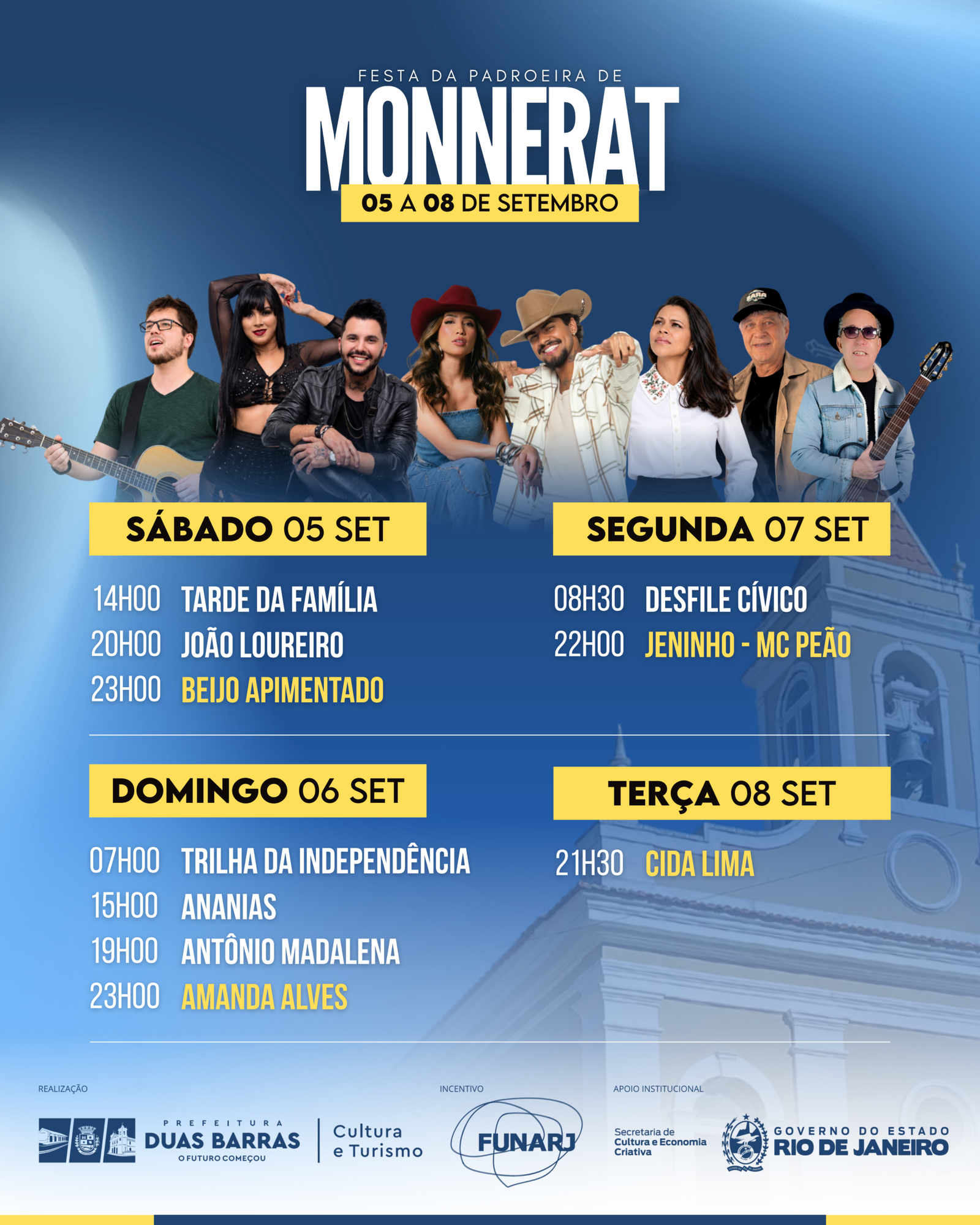 Duas Barras terá Festa da Padroeira de Monnerat de 5 a 8 de setembro