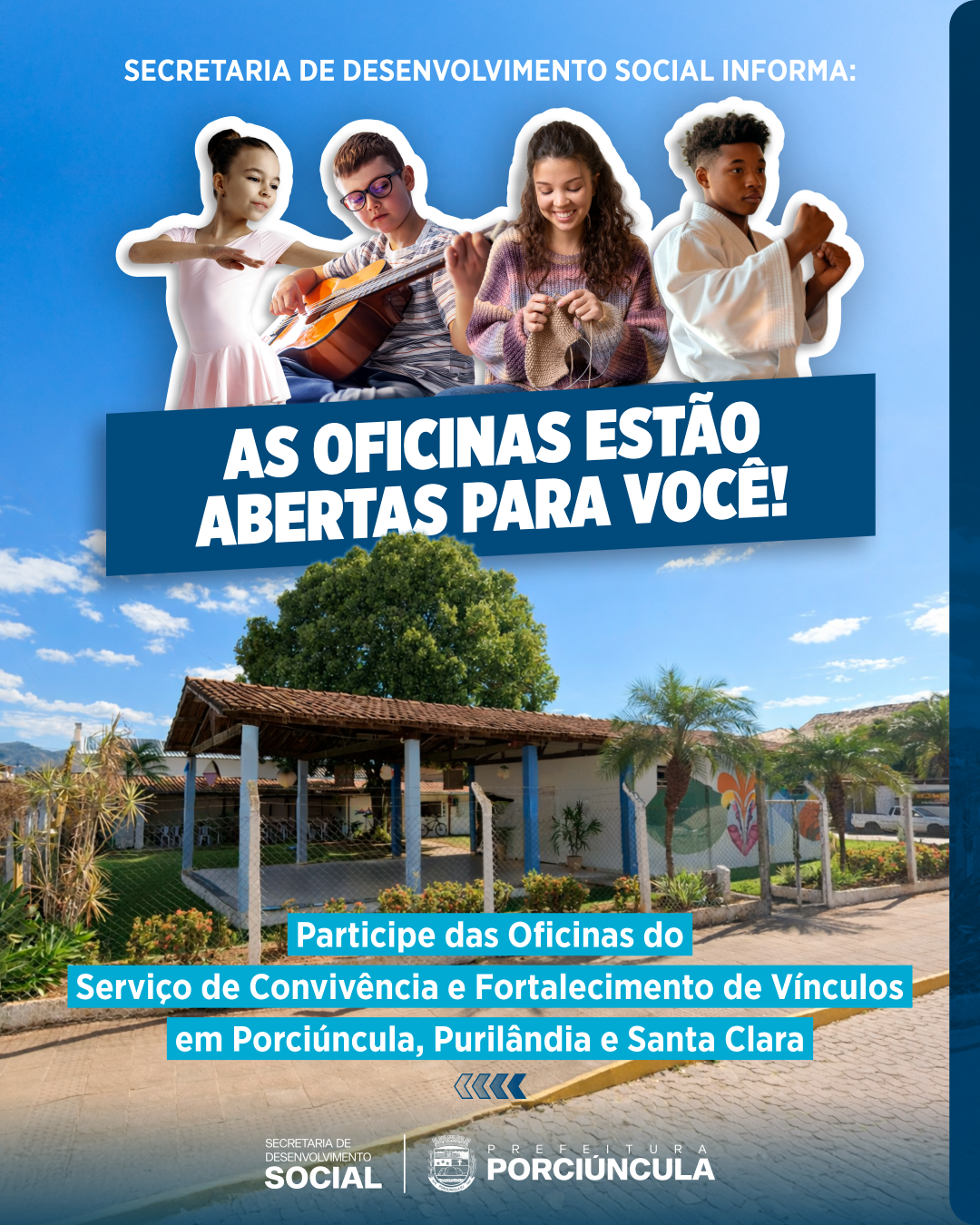 Porciúncula tem inscrições para oficinas de música, dança e artesanato