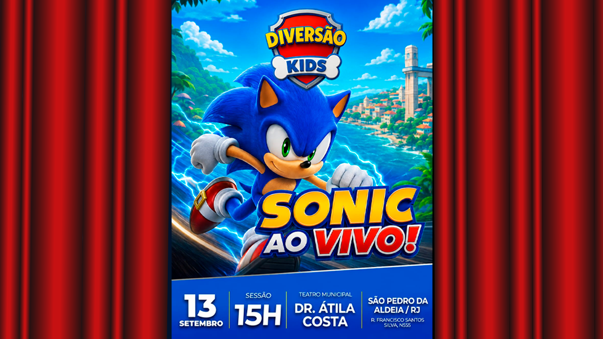 São Pedro da Aldeia recebe ‘Sonic ao Vivo’ no domingo, com ingressos a partir de R$ 40
