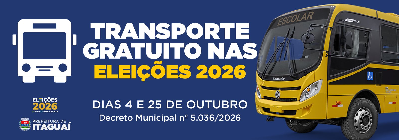 Itaguaí terá transporte gratuito para eleitores nos dias 4 e 25 de outubro