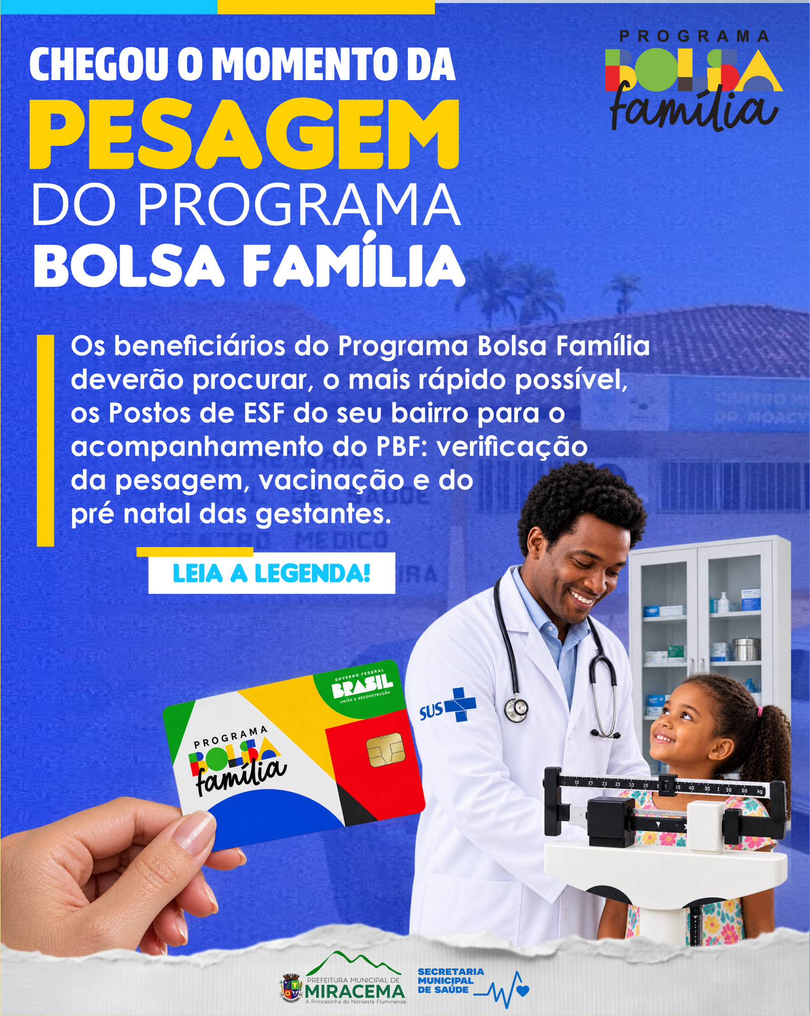 Miracema convoca beneficiários do Bolsa Família para acompanhamento nos postos de saúde