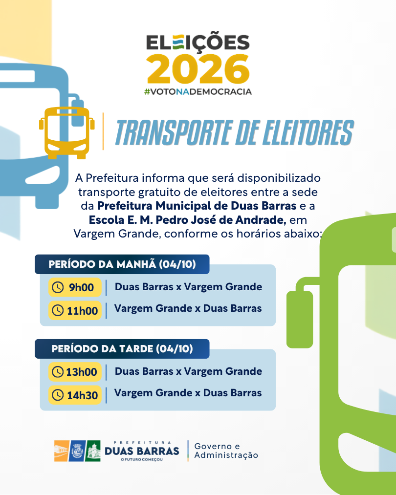 Duas Barras terá transporte gratuito de eleitores para Vargem Grande neste domingo